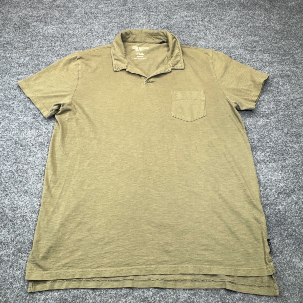 Todd Snyder Polo Shirt Mens XL Olive Green Slub Jersey Johnny Collar Pocket Army